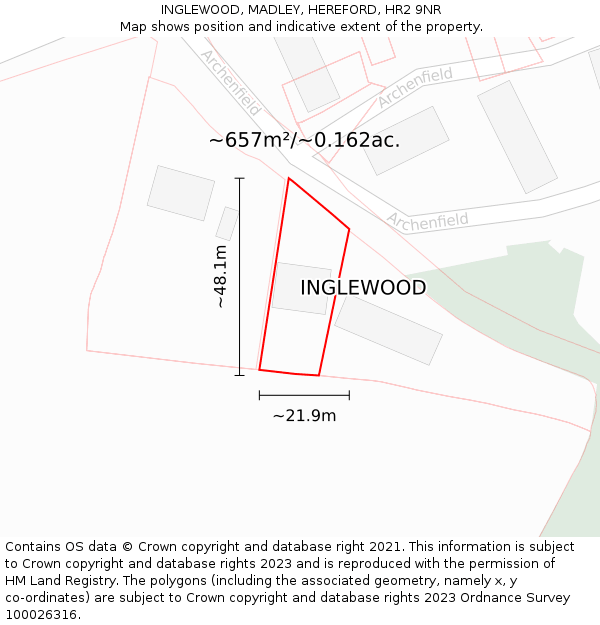 INGLEWOOD, MADLEY, HEREFORD, HR2 9NR: Plot and title map