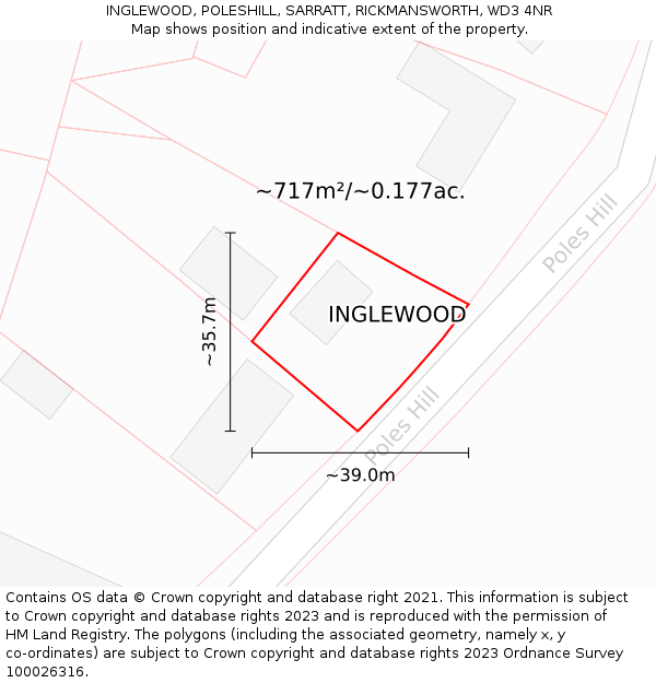 INGLEWOOD, POLESHILL, SARRATT, RICKMANSWORTH, WD3 4NR: Plot and title map