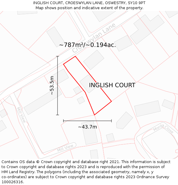 INGLISH COURT, CROESWYLAN LANE, OSWESTRY, SY10 9PT: Plot and title map