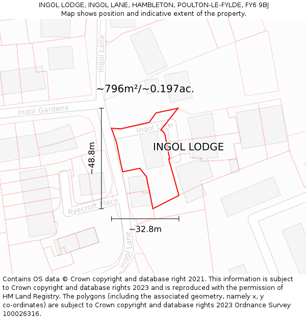 INGOL LODGE, INGOL LANE, HAMBLETON, POULTON-LE-FYLDE, FY6 9BJ: Plot and title map
