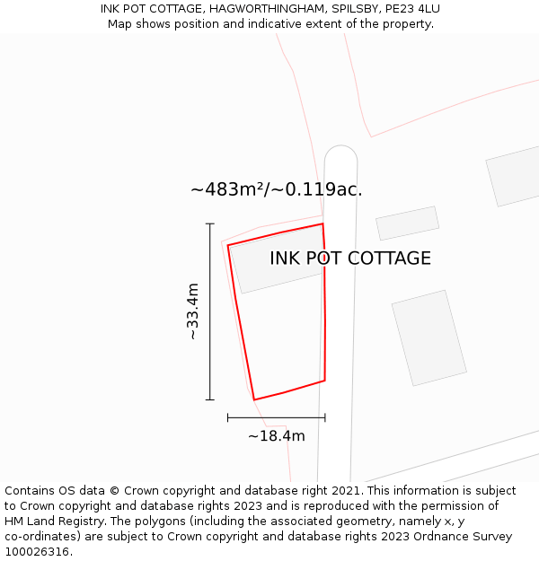 INK POT COTTAGE, HAGWORTHINGHAM, SPILSBY, PE23 4LU: Plot and title map