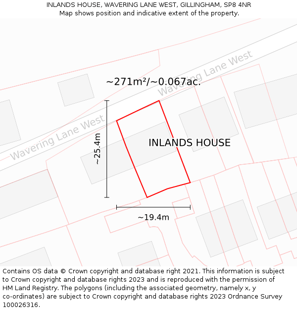 INLANDS HOUSE, WAVERING LANE WEST, GILLINGHAM, SP8 4NR: Plot and title map