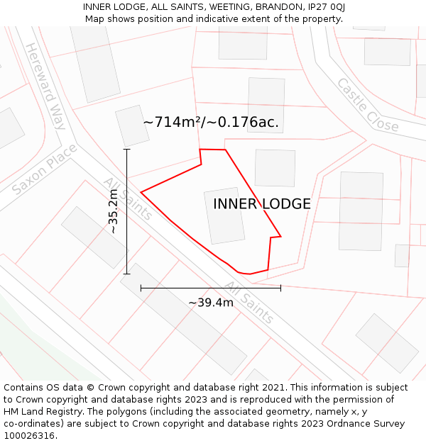 INNER LODGE, ALL SAINTS, WEETING, BRANDON, IP27 0QJ: Plot and title map