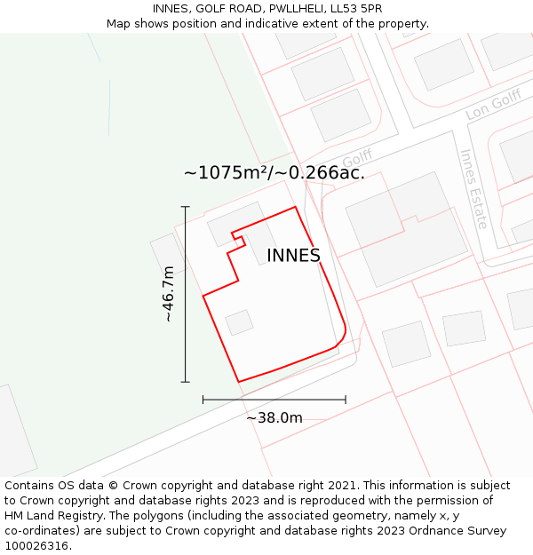 INNES, GOLF ROAD, PWLLHELI, LL53 5PR: Plot and title map