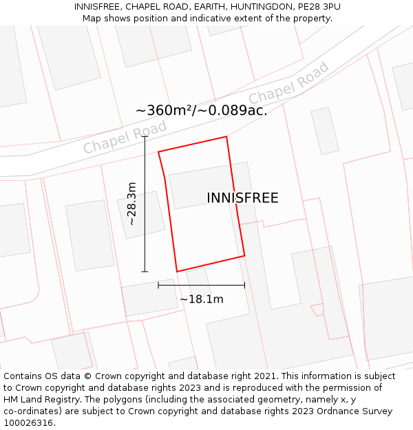 INNISFREE, CHAPEL ROAD, EARITH, HUNTINGDON, PE28 3PU: Plot and title map