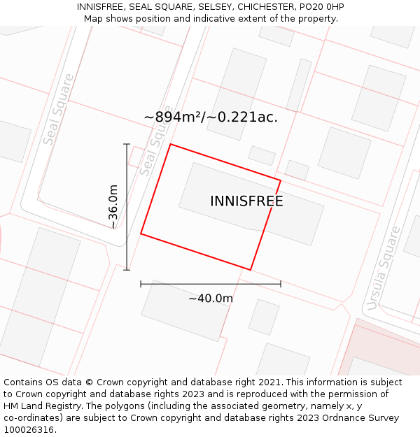 INNISFREE, SEAL SQUARE, SELSEY, CHICHESTER, PO20 0HP: Plot and title map