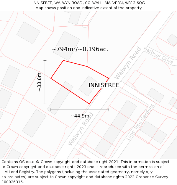 INNISFREE, WALWYN ROAD, COLWALL, MALVERN, WR13 6QG: Plot and title map
