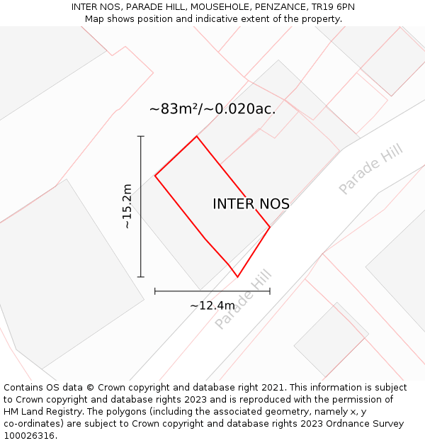INTER NOS, PARADE HILL, MOUSEHOLE, PENZANCE, TR19 6PN: Plot and title map