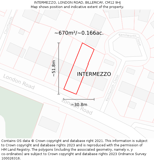 INTERMEZZO, LONDON ROAD, BILLERICAY, CM12 9HJ: Plot and title map