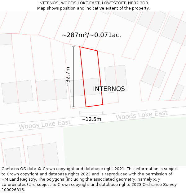 INTERNOS, WOODS LOKE EAST, LOWESTOFT, NR32 3DR: Plot and title map