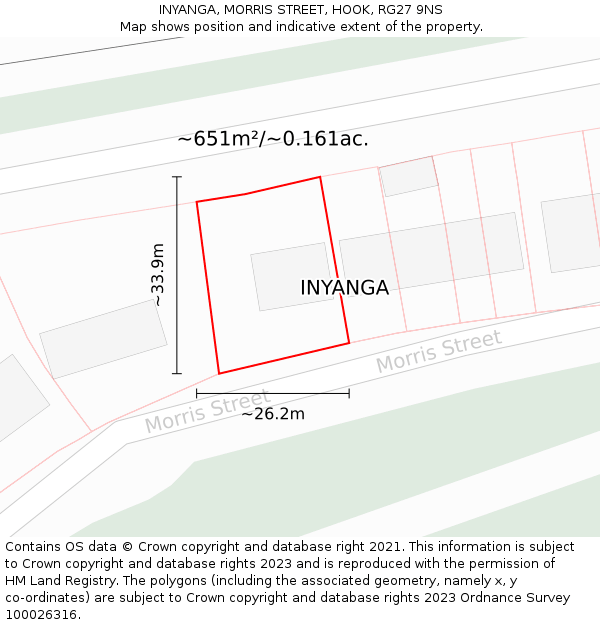 INYANGA, MORRIS STREET, HOOK, RG27 9NS: Plot and title map