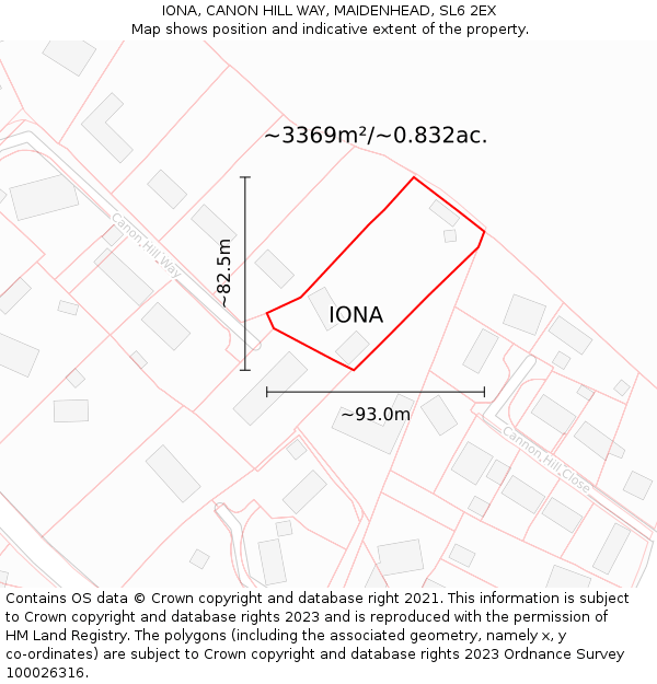 IONA, CANON HILL WAY, MAIDENHEAD, SL6 2EX: Plot and title map