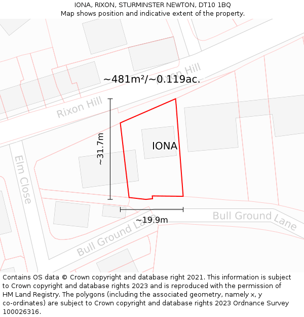IONA, RIXON, STURMINSTER NEWTON, DT10 1BQ: Plot and title map