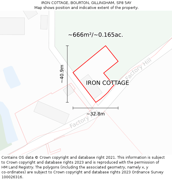 IRON COTTAGE, BOURTON, GILLINGHAM, SP8 5AY: Plot and title map