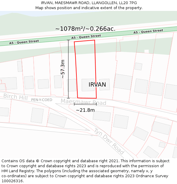 IRVAN, MAESMAWR ROAD, LLANGOLLEN, LL20 7PG: Plot and title map