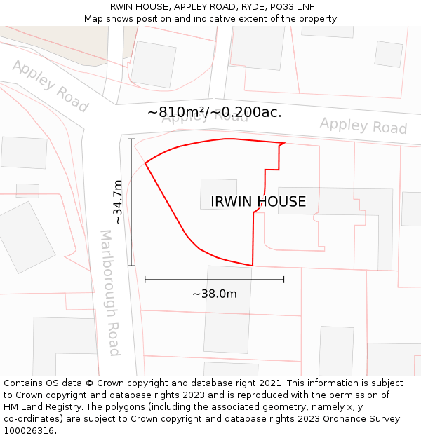 IRWIN HOUSE, APPLEY ROAD, RYDE, PO33 1NF: Plot and title map