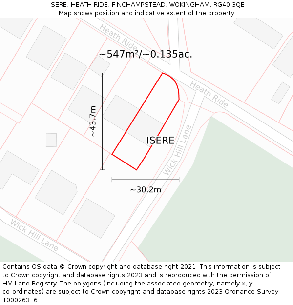 ISERE, HEATH RIDE, FINCHAMPSTEAD, WOKINGHAM, RG40 3QE: Plot and title map