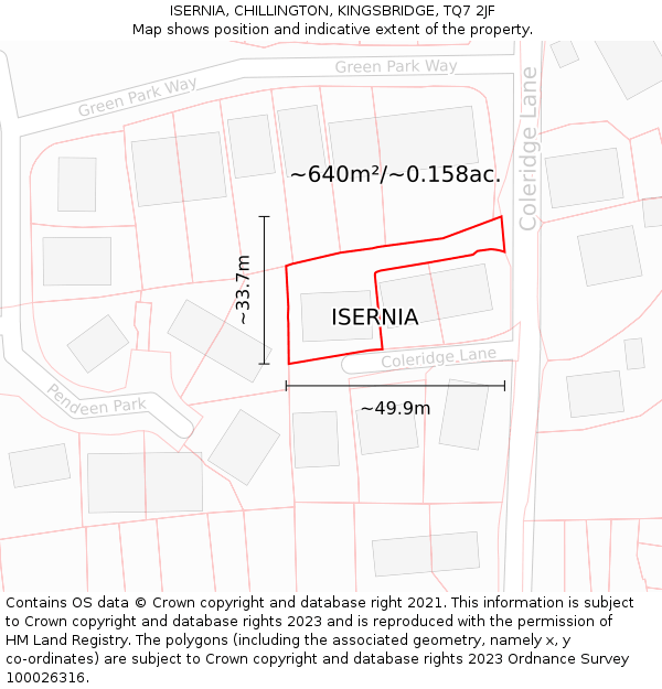 ISERNIA, CHILLINGTON, KINGSBRIDGE, TQ7 2JF: Plot and title map