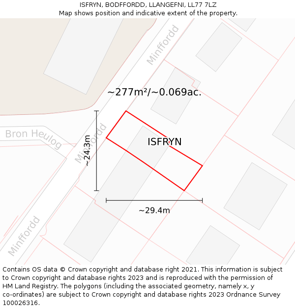 ISFRYN, BODFFORDD, LLANGEFNI, LL77 7LZ: Plot and title map