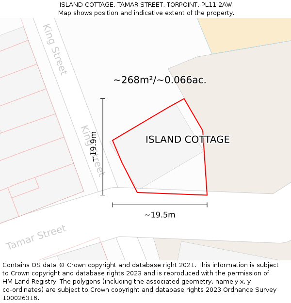 ISLAND COTTAGE, TAMAR STREET, TORPOINT, PL11 2AW: Plot and title map