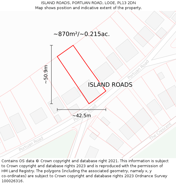 ISLAND ROADS, PORTUAN ROAD, LOOE, PL13 2DN: Plot and title map
