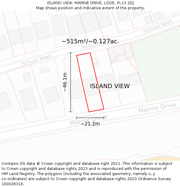 ISLAND VIEW, MARINE DRIVE, LOOE, PL13 2DJ: Plot and title map