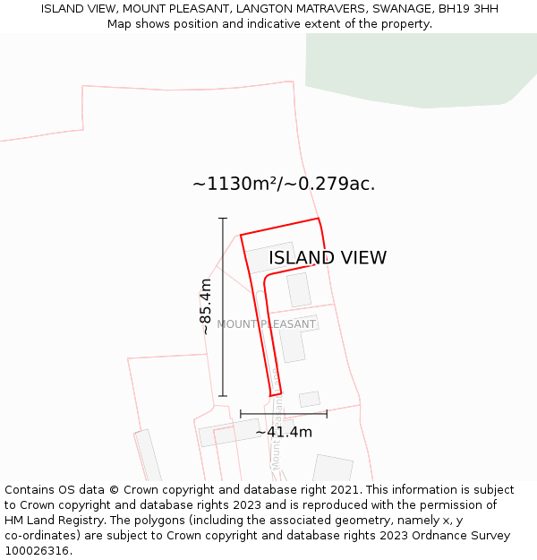 ISLAND VIEW, MOUNT PLEASANT, LANGTON MATRAVERS, SWANAGE, BH19 3HH: Plot and title map