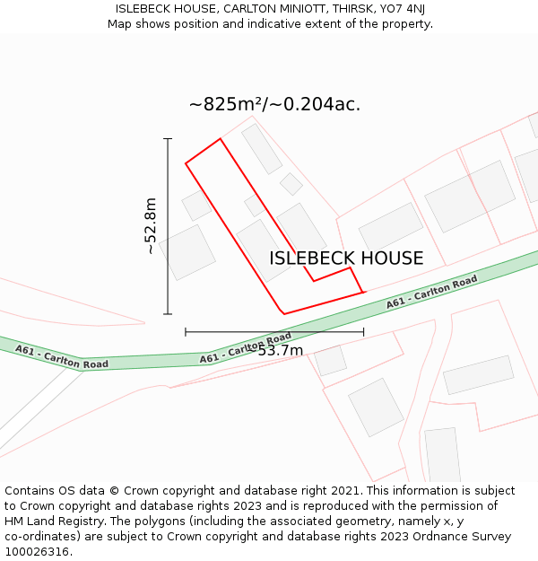 ISLEBECK HOUSE, CARLTON MINIOTT, THIRSK, YO7 4NJ: Plot and title map