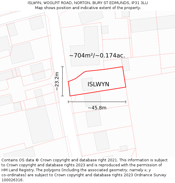 ISLWYN, WOOLPIT ROAD, NORTON, BURY ST EDMUNDS, IP31 3LU: Plot and title map