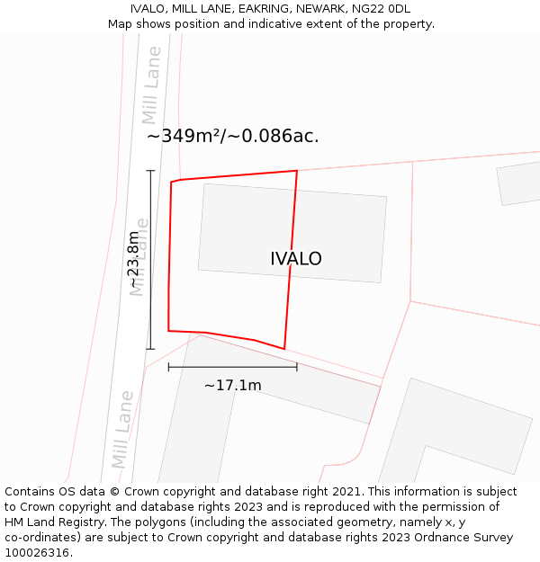 IVALO, MILL LANE, EAKRING, NEWARK, NG22 0DL: Plot and title map