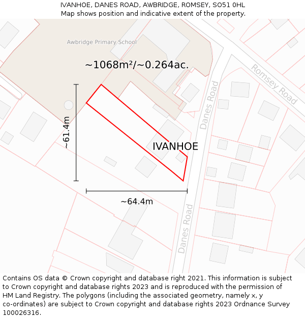 IVANHOE, DANES ROAD, AWBRIDGE, ROMSEY, SO51 0HL: Plot and title map