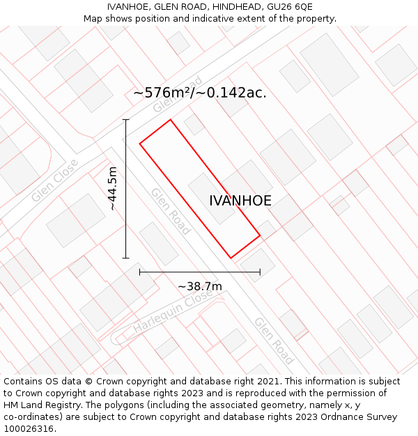 IVANHOE, GLEN ROAD, HINDHEAD, GU26 6QE: Plot and title map