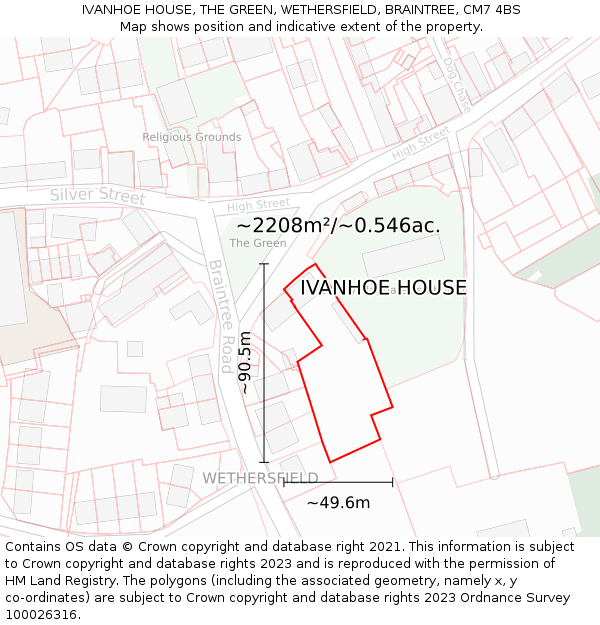 IVANHOE HOUSE, THE GREEN, WETHERSFIELD, BRAINTREE, CM7 4BS: Plot and title map