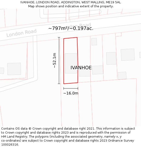 IVANHOE, LONDON ROAD, ADDINGTON, WEST MALLING, ME19 5AL: Plot and title map