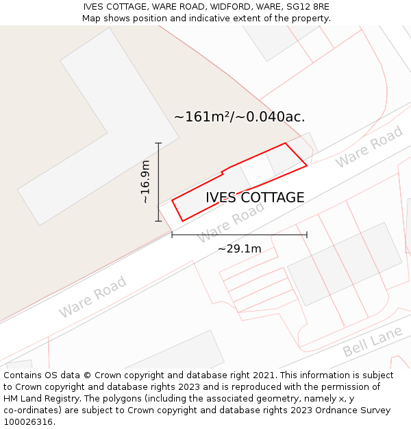 IVES COTTAGE, WARE ROAD, WIDFORD, WARE, SG12 8RE: Plot and title map