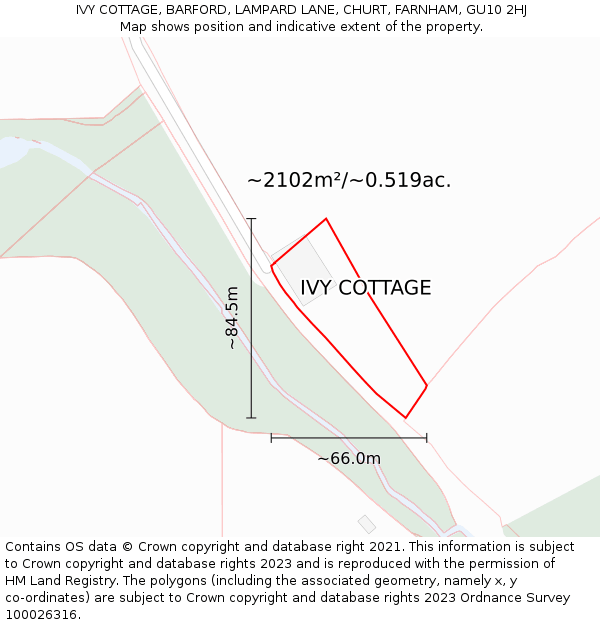 IVY COTTAGE, BARFORD, LAMPARD LANE, CHURT, FARNHAM, GU10 2HJ: Plot and title map