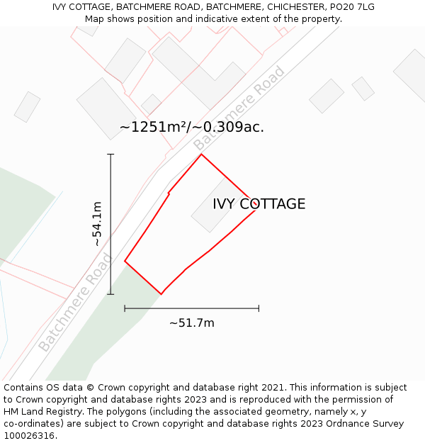 IVY COTTAGE, BATCHMERE ROAD, BATCHMERE, CHICHESTER, PO20 7LG: Plot and title map