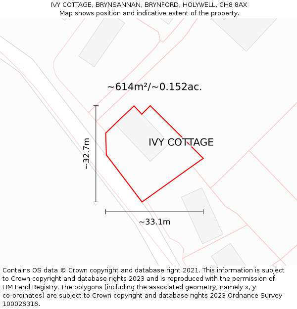 IVY COTTAGE, BRYNSANNAN, BRYNFORD, HOLYWELL, CH8 8AX: Plot and title map