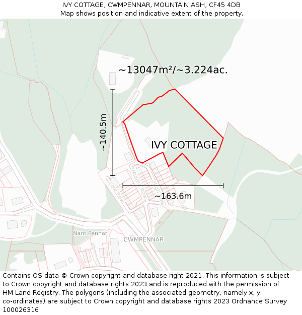 IVY COTTAGE, CWMPENNAR, MOUNTAIN ASH, CF45 4DB: Plot and title map
