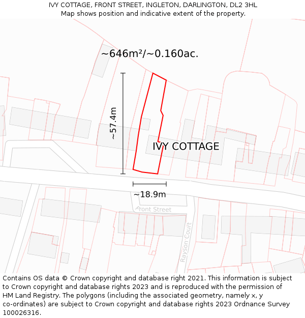 IVY COTTAGE, FRONT STREET, INGLETON, DARLINGTON, DL2 3HL: Plot and title map