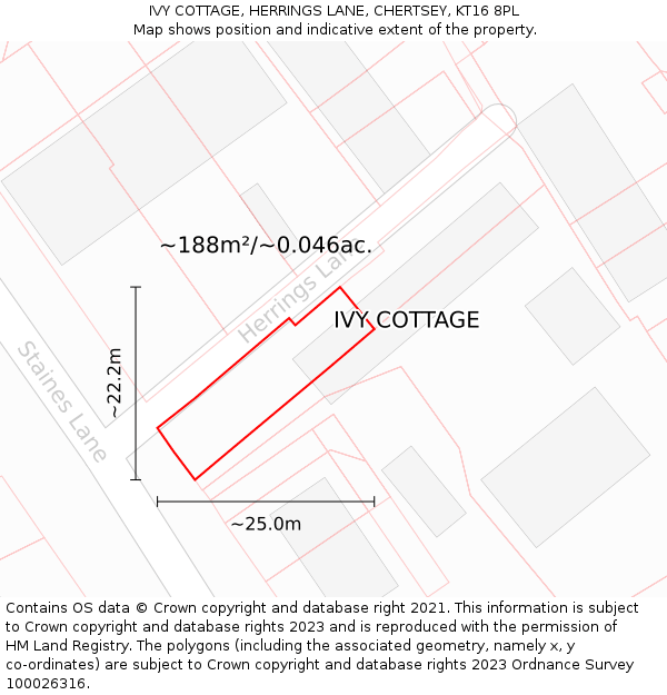 IVY COTTAGE, HERRINGS LANE, CHERTSEY, KT16 8PL: Plot and title map