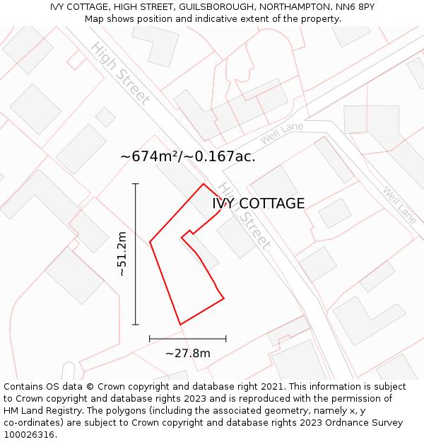 IVY COTTAGE, HIGH STREET, GUILSBOROUGH, NORTHAMPTON, NN6 8PY: Plot and title map