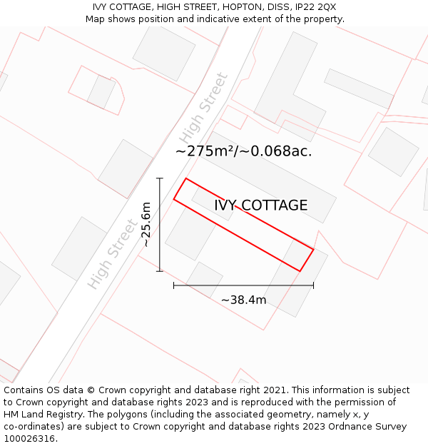 IVY COTTAGE, HIGH STREET, HOPTON, DISS, IP22 2QX: Plot and title map