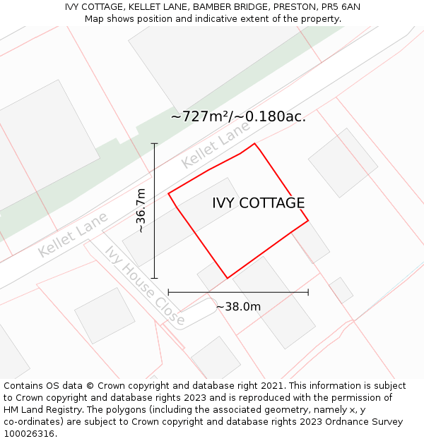 IVY COTTAGE, KELLET LANE, BAMBER BRIDGE, PRESTON, PR5 6AN: Plot and title map