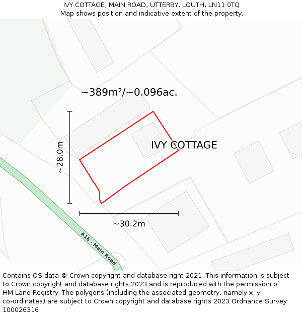 IVY COTTAGE, MAIN ROAD, UTTERBY, LOUTH, LN11 0TQ: Plot and title map