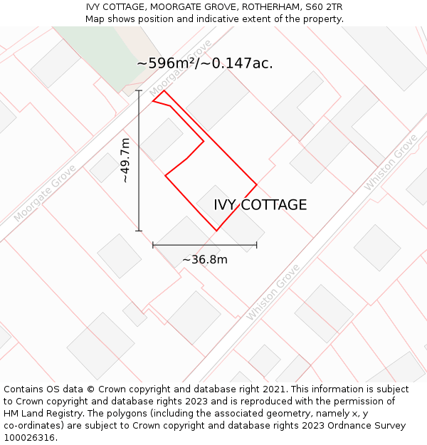IVY COTTAGE, MOORGATE GROVE, ROTHERHAM, S60 2TR: Plot and title map