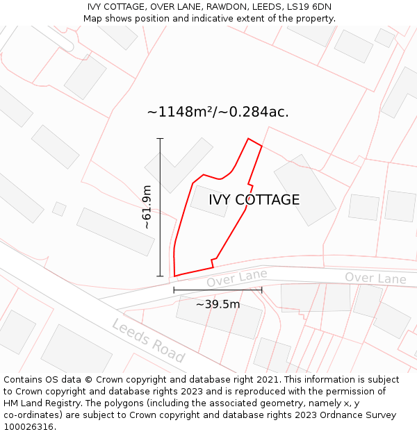 IVY COTTAGE, OVER LANE, RAWDON, LEEDS, LS19 6DN: Plot and title map