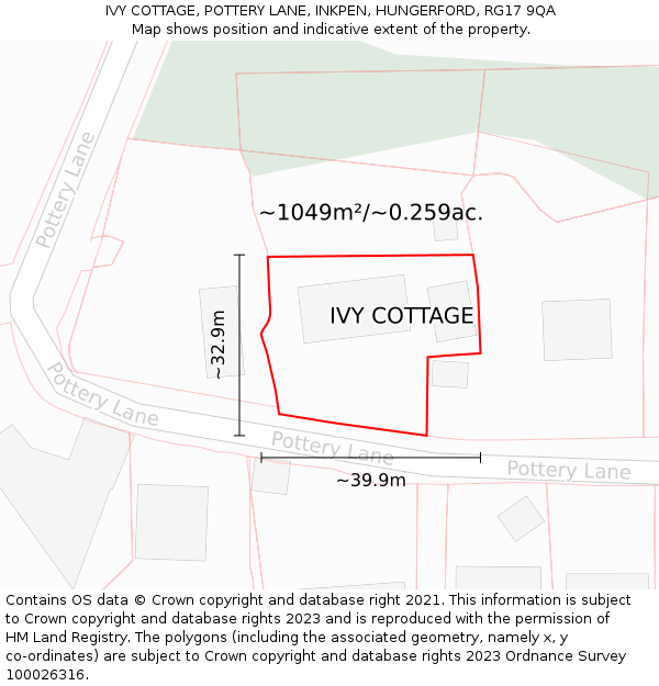 IVY COTTAGE, POTTERY LANE, INKPEN, HUNGERFORD, RG17 9QA: Plot and title map