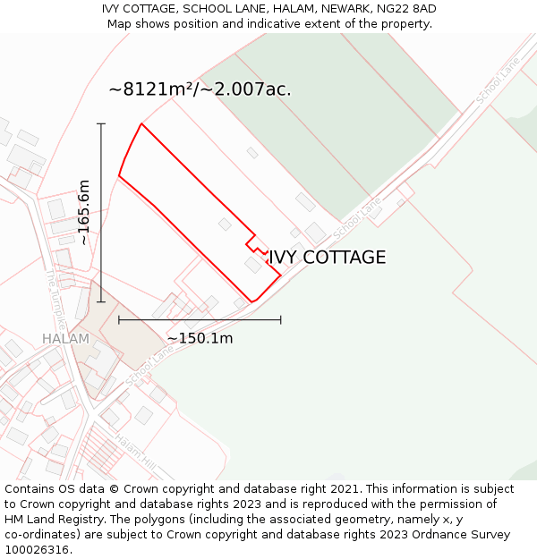 IVY COTTAGE, SCHOOL LANE, HALAM, NEWARK, NG22 8AD: Plot and title map