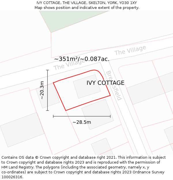 IVY COTTAGE, THE VILLAGE, SKELTON, YORK, YO30 1XY: Plot and title map